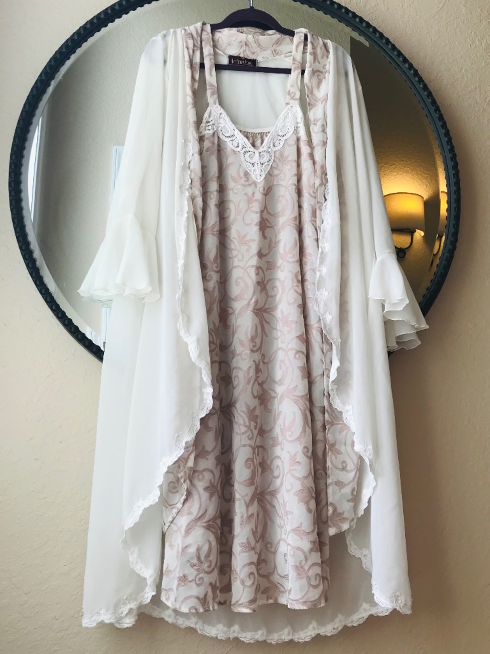 POETCORE 🔥 ROMANTIC VINTAGE GOWN CHIFFON LACE TRIM PEIGNOIR SET